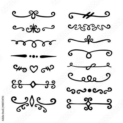 Hand drawn dividers and border lines. Set of black vector design elements.