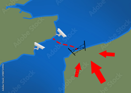 Canvas Print 2d Illustration explaining situation in the French city Calais with refugee imig