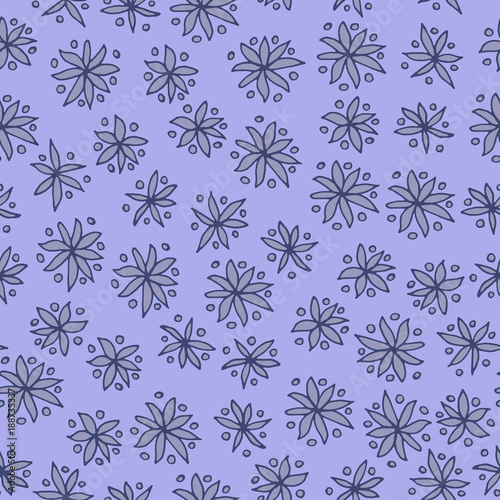 Seamless pattern with blue flowers on blue background