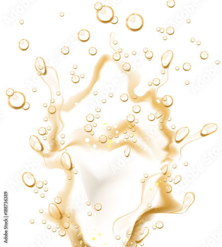 Vector realistic champagne, soda liquid splash
