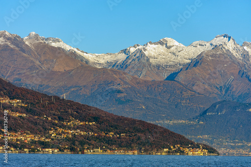 Mountains with snowy tops around Como lake in Italy