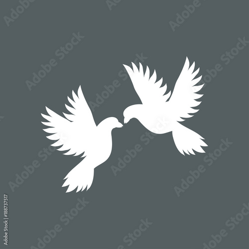 Love card hand drawn vector design with gold heart and doves on red background. Logos and emblems for invitation, greeting card, prints and posters