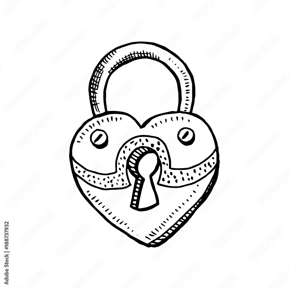 Door Lock or Latch in Sketch Style. Outline or Contour Drawing. Hand drawn  Vector Isolated Vintage Illustration Stock Vector