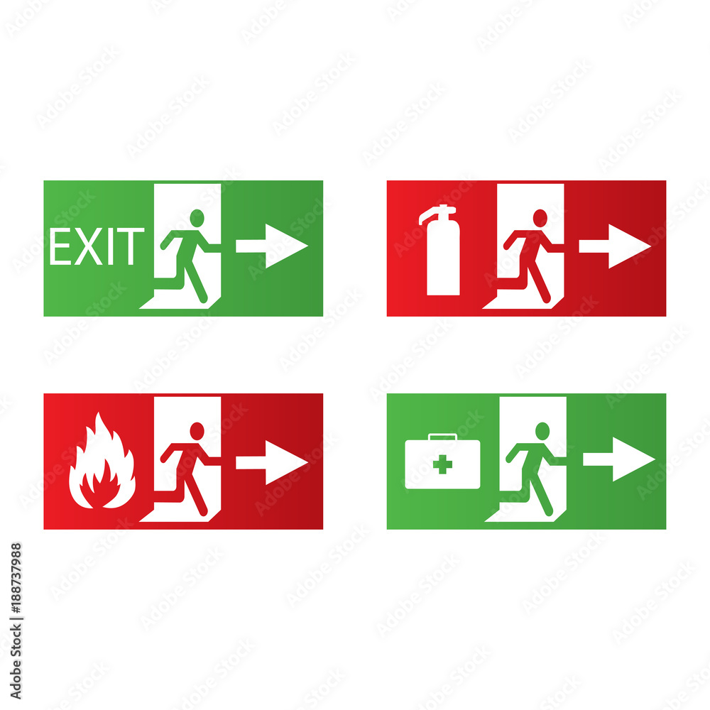 Vector fire emergency icons. Signs of evacuations. Fire emergency exit