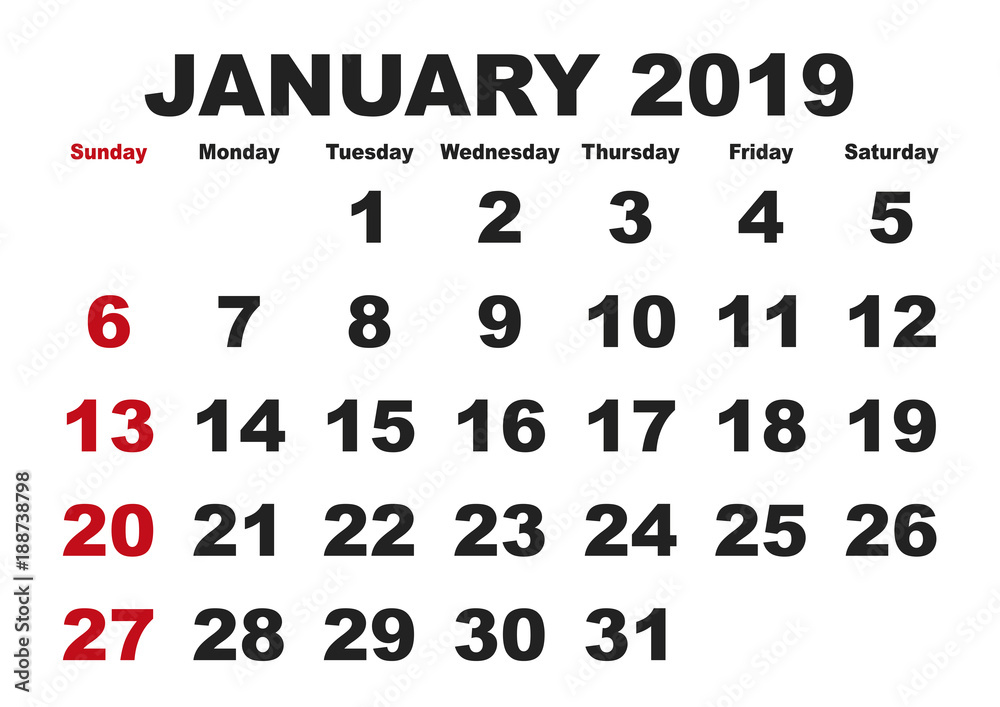 January Month Calendar 19 English Usa Stock Vector Adobe Stock January Month Calendar 19 English Usa Stock Vector Adobe Stock