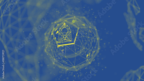 Abstract crypto cyber security technology on global network background. Digital theme. 3D illustration