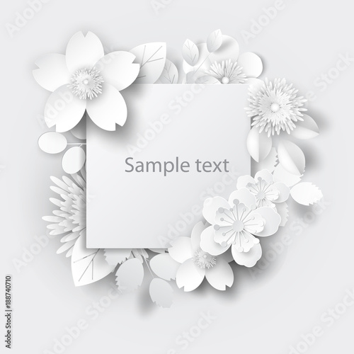 Paper art flowers background. Paper cut. Vector stock.