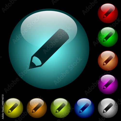 Pencil icons in color illuminated glass buttons