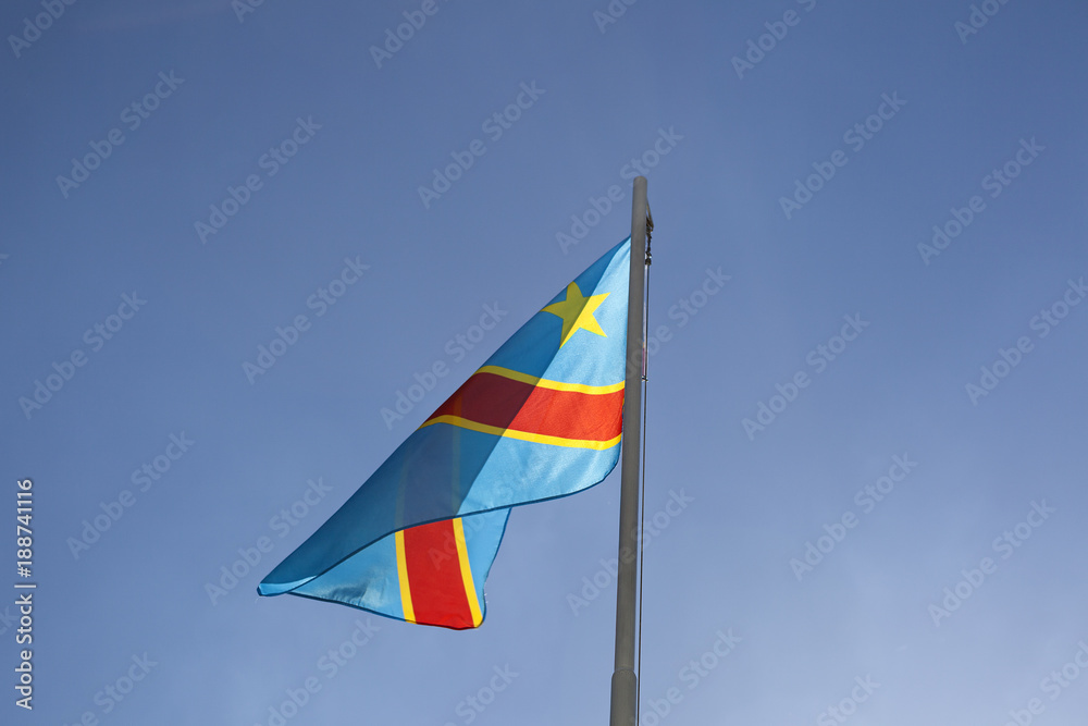 National flag of Congo on a flagpole
