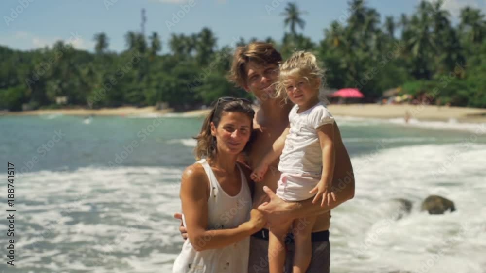 portrait of happy family stay near ocean sunny day rapid slow motion portrait of happy family stay near ocean sunny day rapid slow motion