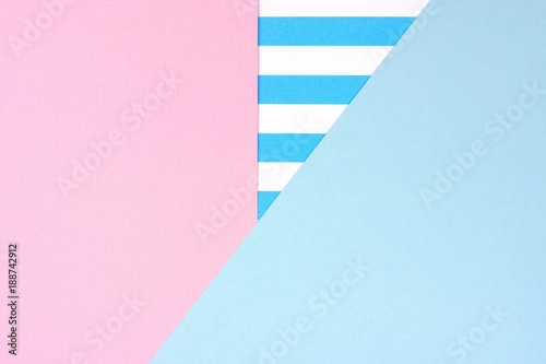 Pastel pink and blue paper texture abstract background. Angular arrangement with striped section.