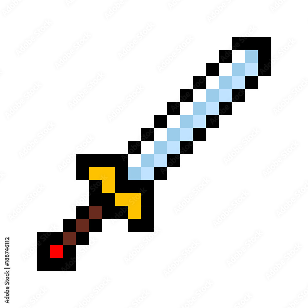 pixel video game sword icon cartoon retro game style
