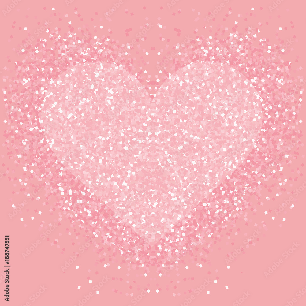 Pastel pink glitter heart . Shimmer love background.