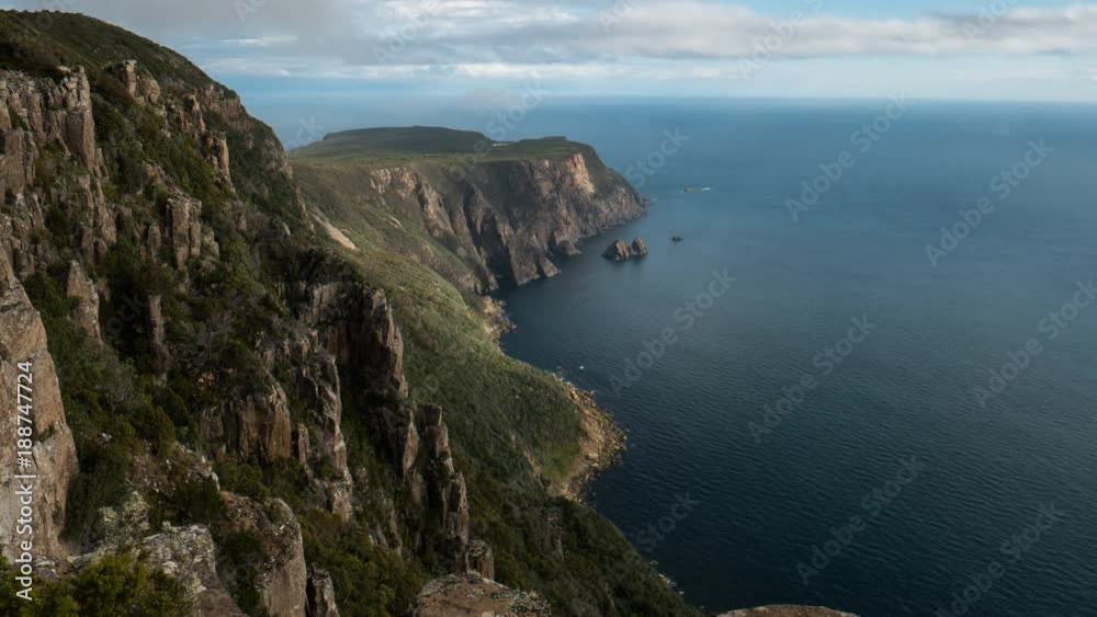 time lapse of clouds moving at cape raoul, one of on the three capes, in tasmania, australia