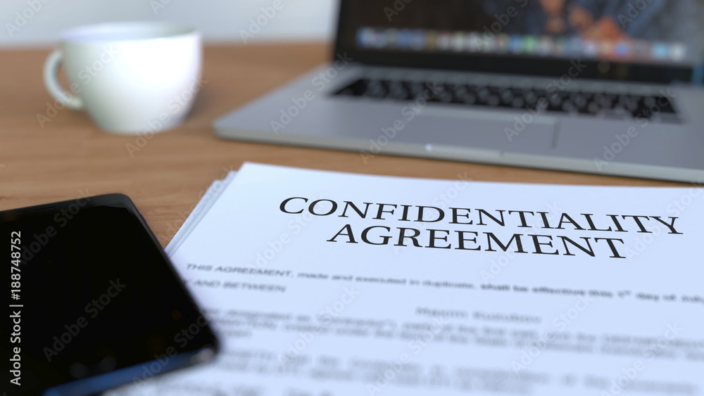 Copy of confidentiality agreement on the desk. 3D rendering Copy of confidentiality agreement on the desk. 3D rendering