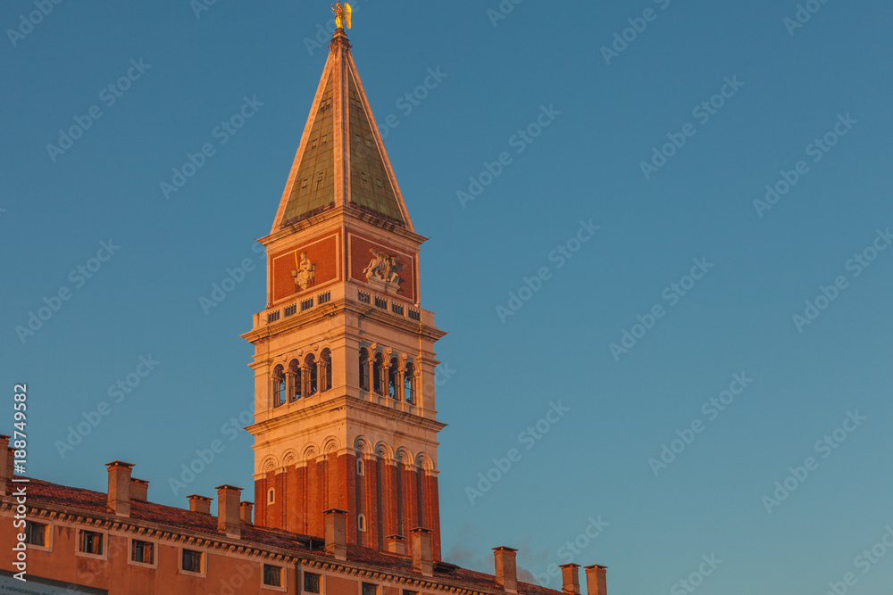 The San Marco bell tower point at sunset, Venice, Italy