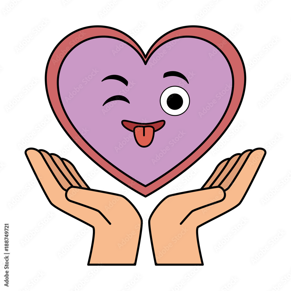 hands with cute heart kawaii character vector illustration design hands with cute heart kawaii character vector illustration design