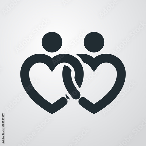 Icono plano abstracto corazones abrazados en fondo gris