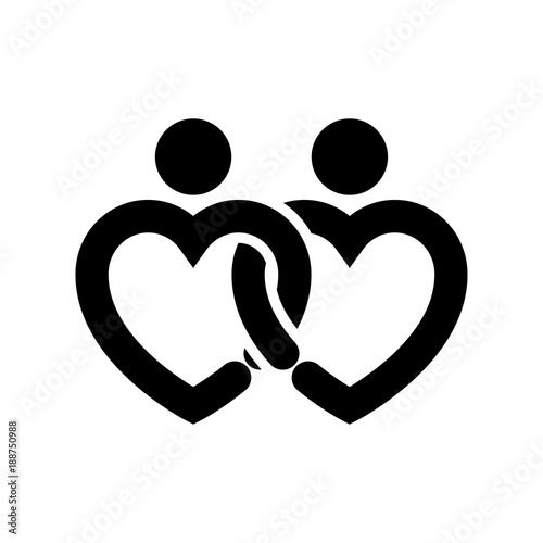 Icono plano abstracto corazones abrazados en color negro