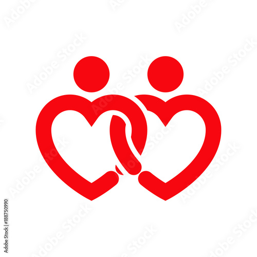 Icono plano abstracto corazones abrazados en color rojo