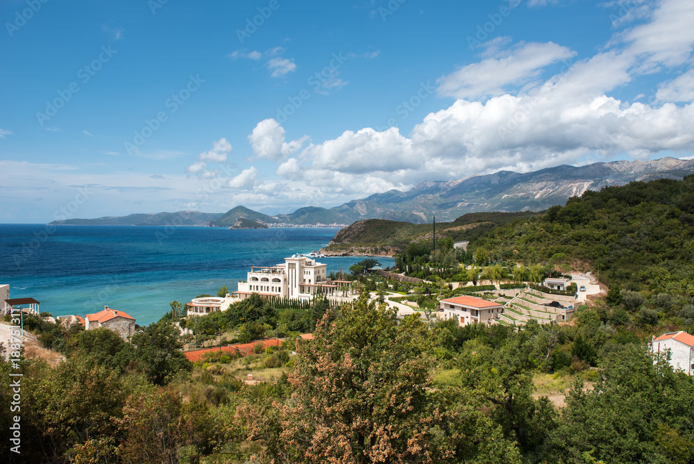 Rijeka Rezevici - coastal village in Montenegro - shoreline and Adriatic sea landscape after the summer storm 