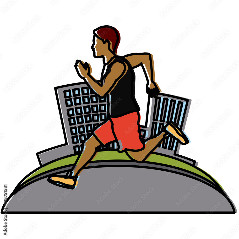 Man running at city icon vector illustration graphic design Man running at city icon vector illustration graphic design