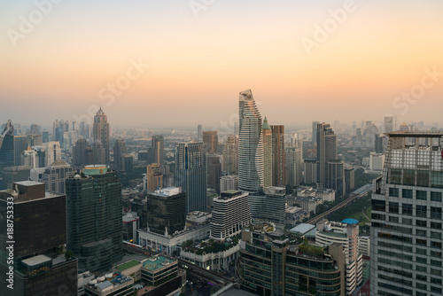Modern building in Bangkok business district at Bangkok city with skyline before sunset  Thailand.