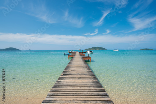 Wooden pier with boat in Phuket, Thailand. Summer, Travel, Vacation and Holiday concept. © ake1150