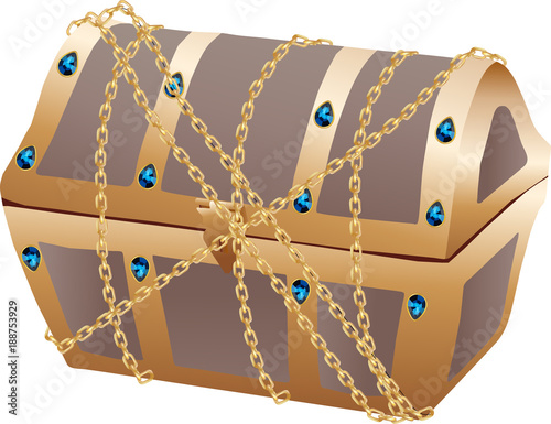 Chest inlaid with precious stones wrapped in chain