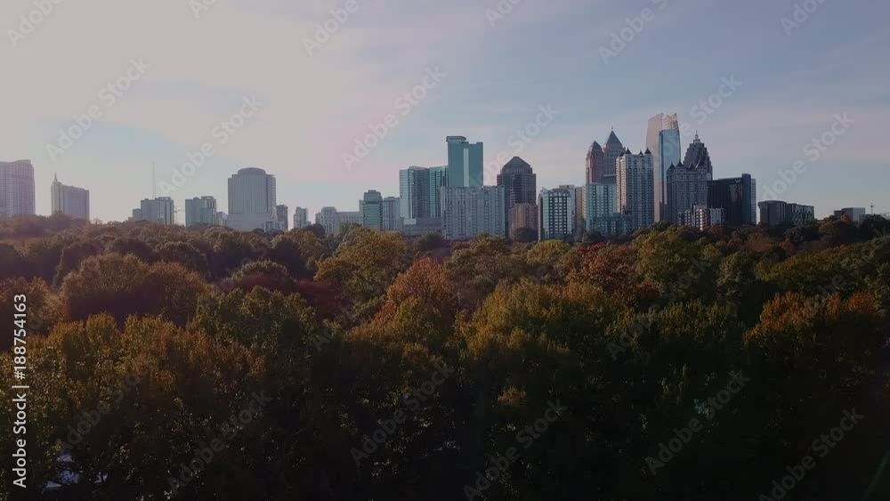 Aerial Views of Atlanta Skyline over Piedmont Park