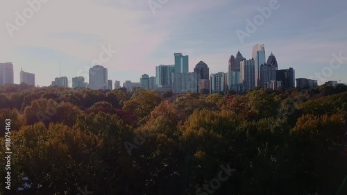 Aerial Views of Atlanta Skyline over Piedmont Park