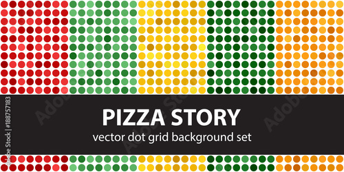 Polka dot pattern set Pizza Story. Vector seamless geometric dot backgrounds