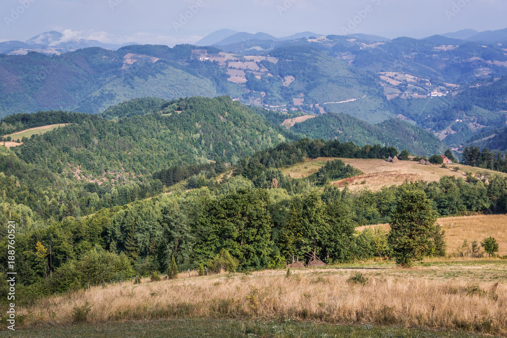 Mountain landscape near Sirogojno village in Zlatibor area in Serbia