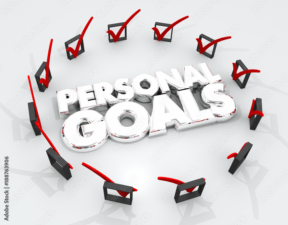 Personal Goals Check Marks Boxes Achieve Success 3d Illustration - obrazy, fototapety, plakaty 