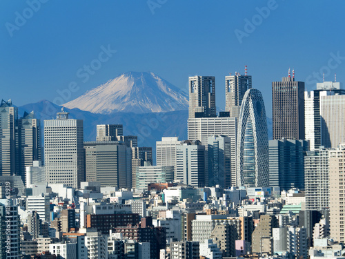 新宿高層ビル街と富士山