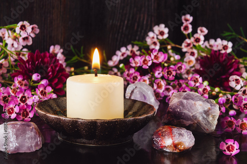 White Candle with Amethyst