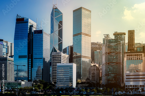 hong kong city view with sunlight 