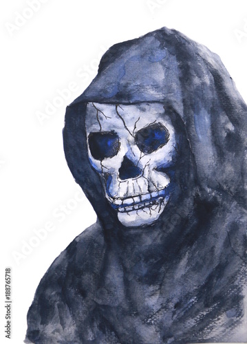 watercolor death skull on white background