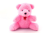 Pink teddy bear doll on white background