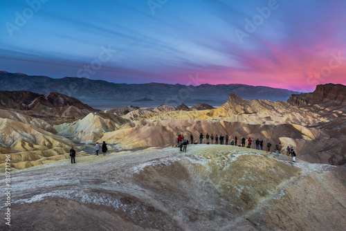 Photographers and Tourists shooting Zabriskie's Point Sunrise in Death Valley, California, United States