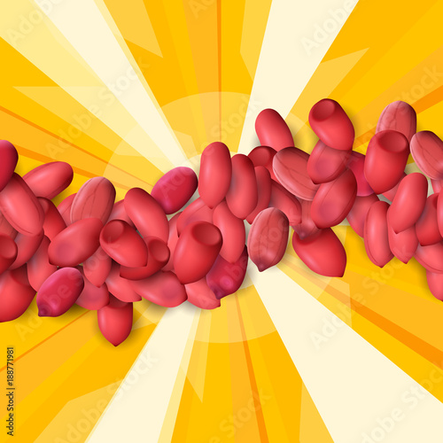 Arachis or peanuts background with red scattered nuts and beans
