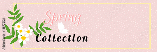 Vector illustration of Spring collection banner with flowers for online shopping, advertising and website. Pastel tone. 