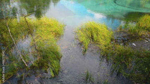 blue geyser lake in Altay mountains. Siberia. Russia.