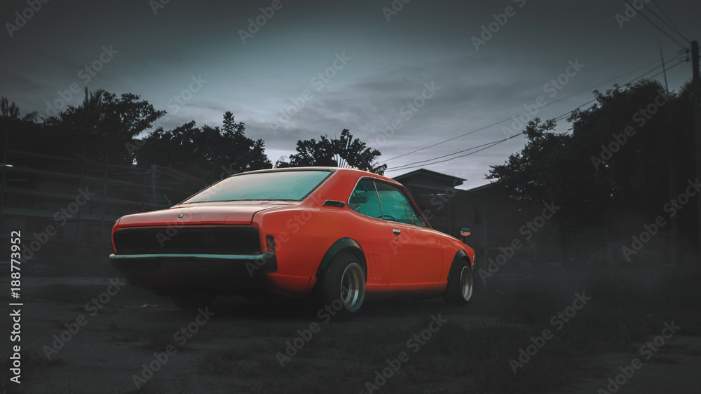orange, lowered retro car
