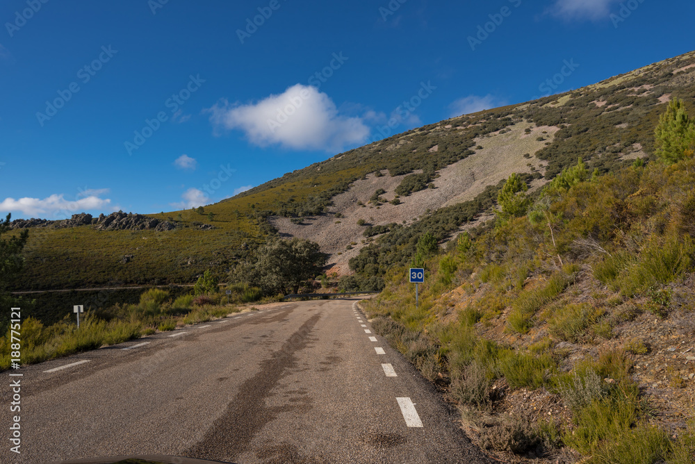 Road in mountain landscape in Las Batuecas natural park in Salamanca, Spain.
