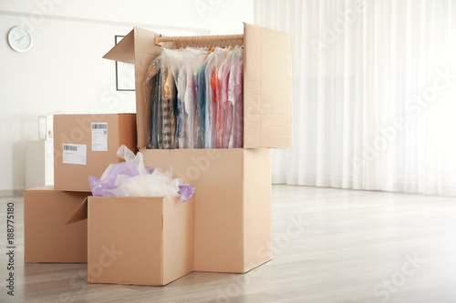 Wardrobe boxes with clothes...