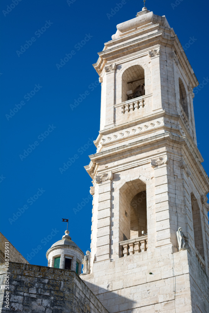 Vertical View of the Bell Tower of the Church of Saint George. Locorotondo, South of Italy