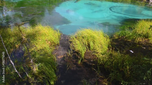 blue geyser lake in Altay mountains. Siberia. Russia.