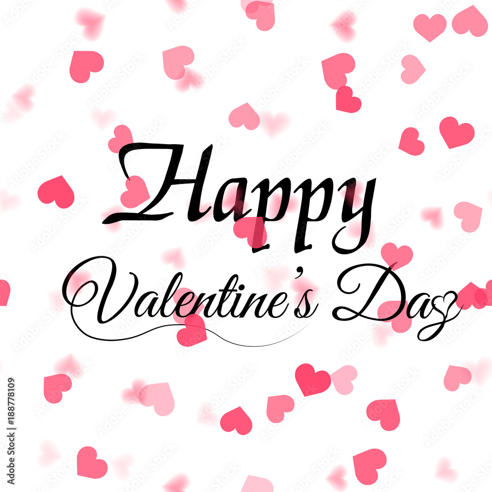 Valentine's greeting card with falling red hearts on white. Vector