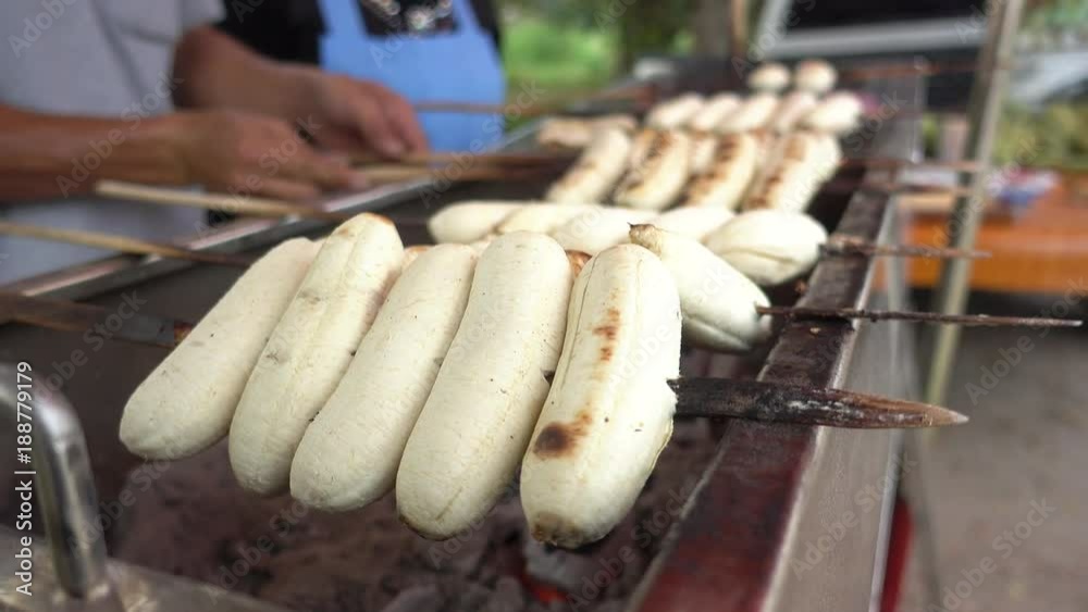 Roasted banana in shop,Roasted banana or in Thai style Traditional